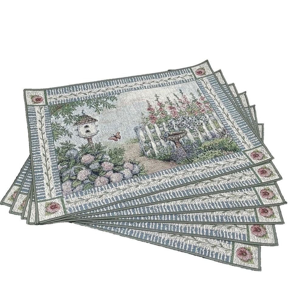 Vintage Set of 6 Tapestry Woven Floral‎ Placemats Farmhouse Countryside Decor